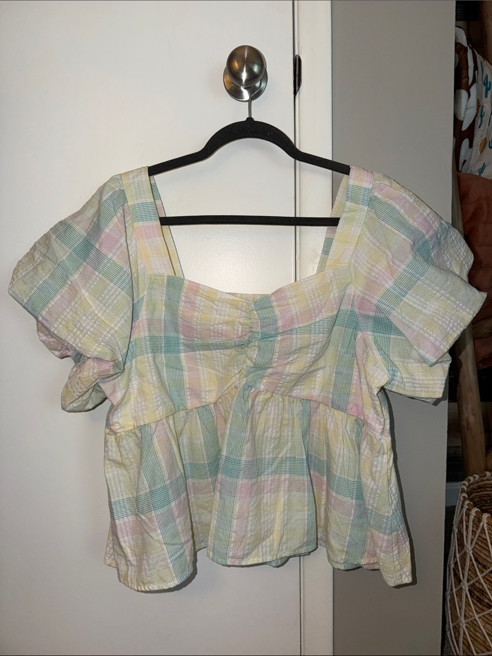 Old Navy Pastel Plaid Peplum Blouse